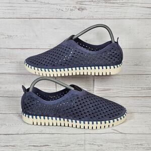 ILSE JACOBSEN Perforated Flats Women's Navy Blue Slip-On Comfort Shoes US 11
